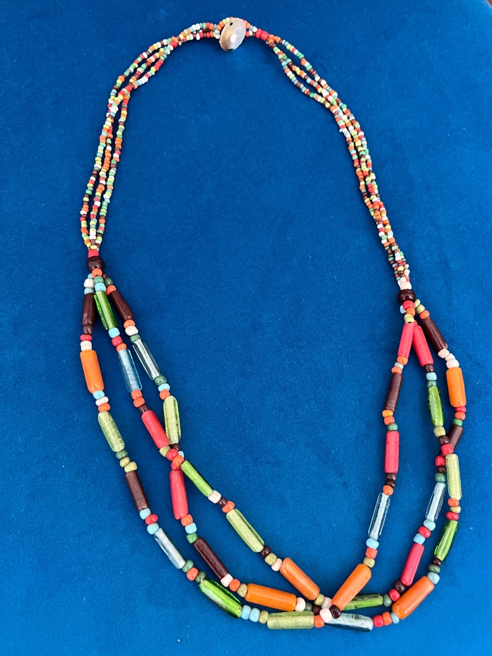 Glass Beaded Multicolor Multi Beaded Necklace Joyful Boho Whimsy Vintage